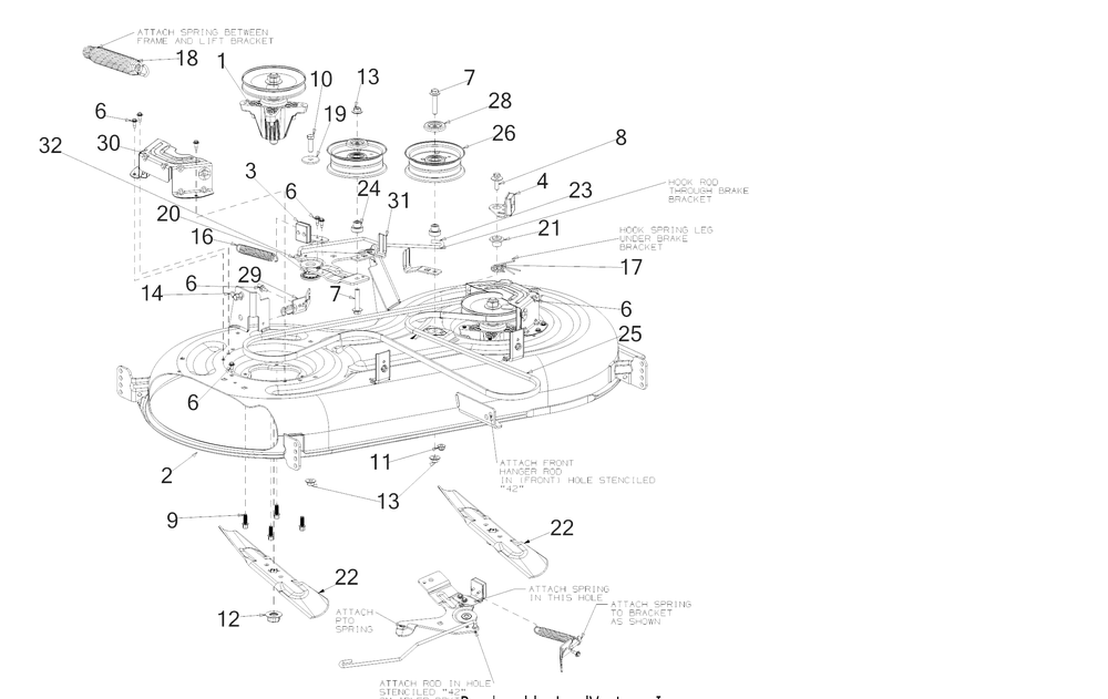 Deck Diagram and Parts List for XT2-LX42KH (13BPA1CS010)(2018) Cub Cadet Lawn Tractor